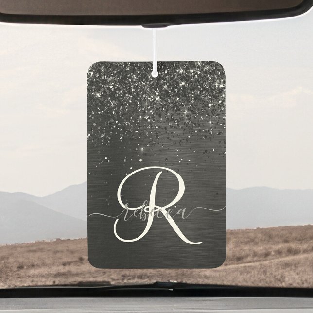 Custom Black Glitter Sparkle Monogram Car Air Freshener (Creator Uploaded)