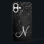 Custom Black Glitter Sparkle Monogram iPhone 16 Plus Case<br><div class="desc">Easily personalise this trendy elegant phone case design featuring pretty black sparkling glitter on a black brushed metallic background.</div>