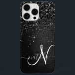 Custom Black Glitter Sparkle Monogram iPhone 16 Pro Max Case<br><div class="desc">Easily personalise this trendy elegant phone case design featuring pretty black sparkling glitter on a black brushed metallic background.</div>