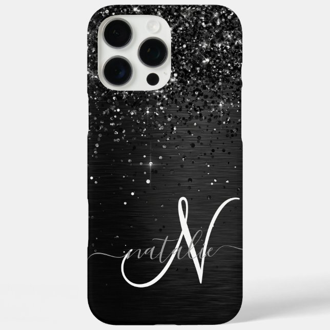  Custom Black Glitter Sparkle Monogram Case-Mate iPhone Case (Back)
