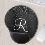 Custom Black Glitter Sparkle Monogram Gel Mouse Pad<br><div class="desc">Easily personalise this trendy elegant gel mouse pad design featuring pretty black sparkling glitter on a black brushed metallic background.</div>