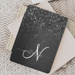 Custom Black Glitter Sparkle Monogram iPad Air Cover<br><div class="desc">Easily personalise this trendy elegant iPad cover design featuring pretty black sparkling glitter on a black brushed metallic background.</div>