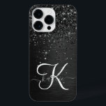 Custom Black Glitter Sparkle Monogram iPhone 14 Pro Max Case<br><div class="desc">Easily personalise this trendy elegant phone case design featuring pretty black sparkling glitter on a black brushed metallic background.</div>