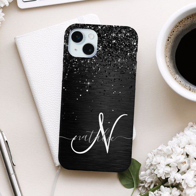 Custom Black Glitter Sparkle Monogram iPhone Case (Creator Uploaded)