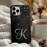Custom Black Glitter Sparkle Monogram iPhone 12 Pro Max Case<br><div class="desc">Easily personalise this trendy elegant phone case design featuring pretty black sparkling glitter on a black brushed metallic background.</div>