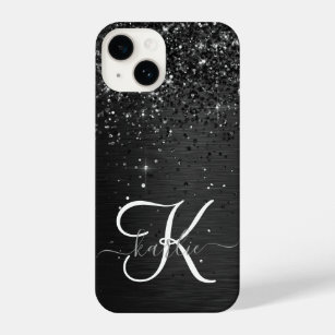 Custom Black Glitter Sparkle Monogram iPhone 14 Case