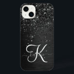 Custom Black Glitter Sparkle Monogram iPhone 14 Plus Case<br><div class="desc">Easily personalise this trendy elegant phone case design featuring pretty black sparkling glitter on a black brushed metallic background.</div>