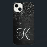 Custom Black Glitter Sparkle Monogram iPhone 14 Plus Case<br><div class="desc">Easily personalise this trendy elegant phone case design featuring pretty black sparkling glitter on a black brushed metallic background.</div>