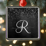Custom Black Glitter Sparkle Monogram Metal Ornament<br><div class="desc">Easily personalise this trendy elegant ornament design featuring pretty black sparkling glitter on a black brushed metallic background.</div>