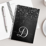 Custom Black Glitter Sparkle Monogram Planner<br><div class="desc">Easily personalise this trendy elegant planner design featuring pretty black sparkling glitter on a black brushed metallic background.</div>