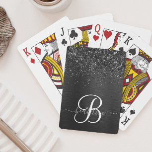 Custom Black Glitter Sparkle Monogram Playing Cards