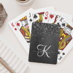 Custom Black Glitter Sparkle Monogram Playing Cards<br><div class="desc">Easily personalise this trendy elegant playing card design featuring pretty black sparkling glitter on a black brushed metallic background.</div>