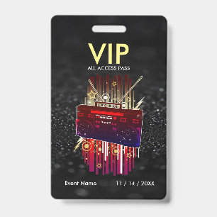 Custom Black Glitter VIP Pass For Events ID Badge