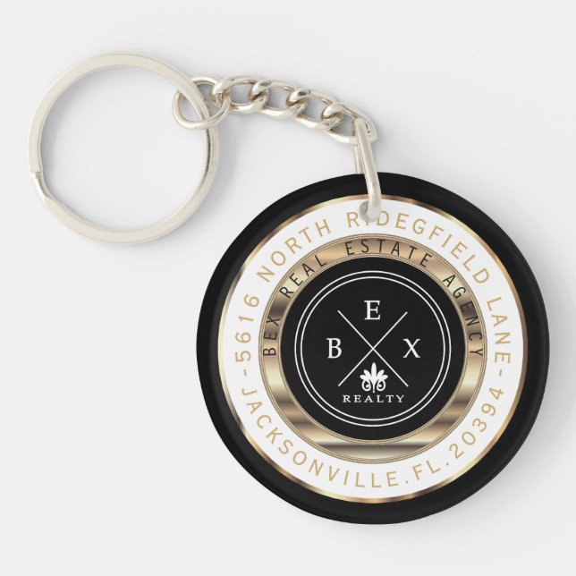 Custom - Black, Gold and White Home - Realtor Key Ring (Front)
