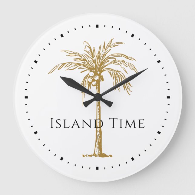Custom Black Gold Artistic Palm Tree Tropical Large Clock (Front)