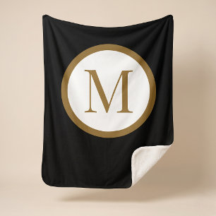 Custom Black & Gold Center Seal Monogram Sherpa Blanket