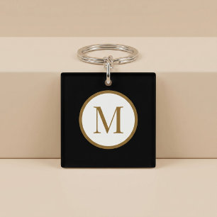 Custom Black & Gold Centre Seal Monogram Key Ring