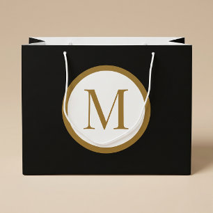 Custom Black & Gold Centre Seal Monogram Large Gift Bag