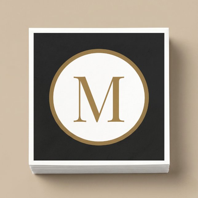 Custom Black & Gold Centre Seal Monogram Napkin (Creator Uploaded)