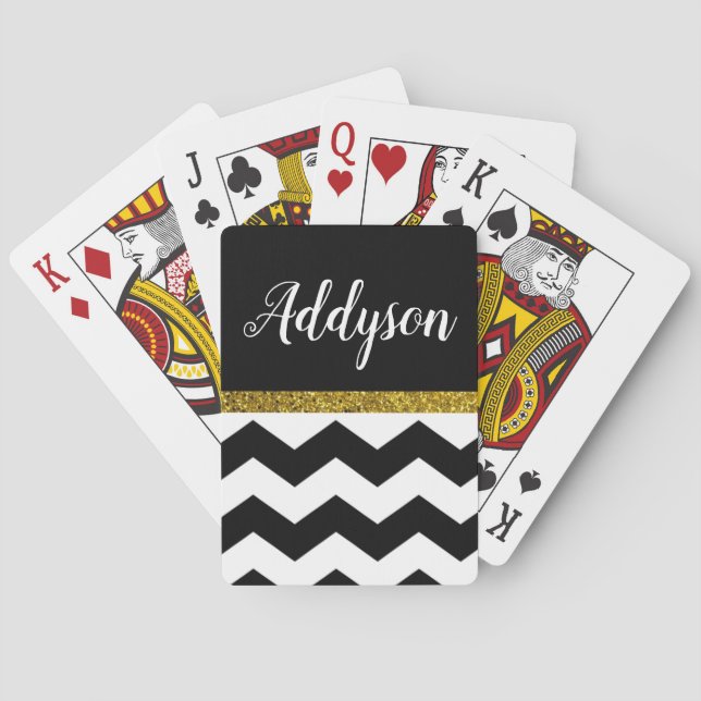 Custom Black Gold Chevron Playing Cards (Back)