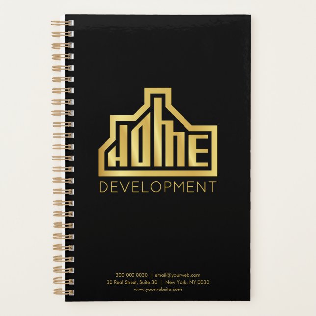 Custom Black & Gold Company Logo Business Planner  (Front)