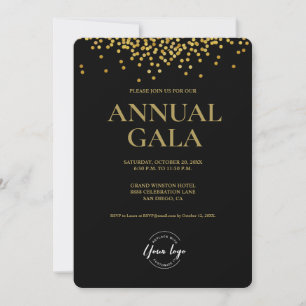 Custom Black Gold confetti logo Gala corporate Invitation