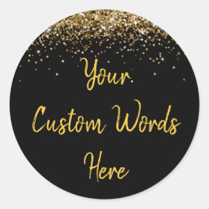 Custom Black Gold Customised Birthday Party Favour Classic Round Sticker