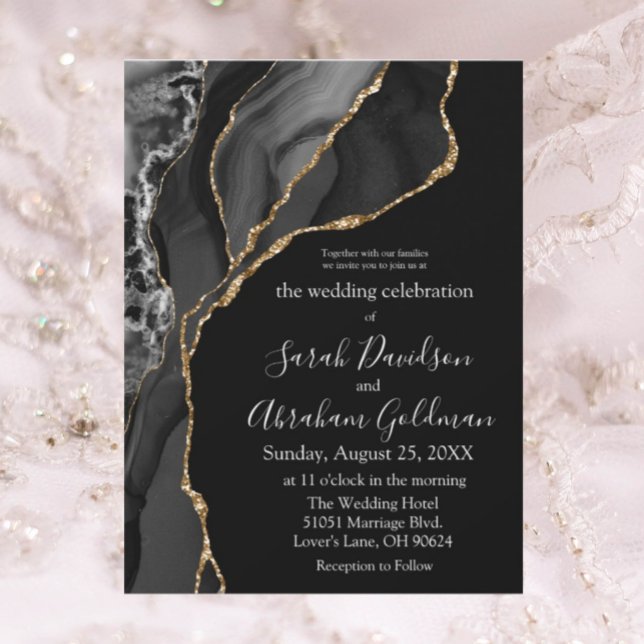 Custom Black Gold Foil Agate Wedding Invitations (Creator Uploaded)
