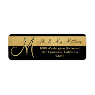 Custom Black Gold Foil Monogram Letter Return Address Label