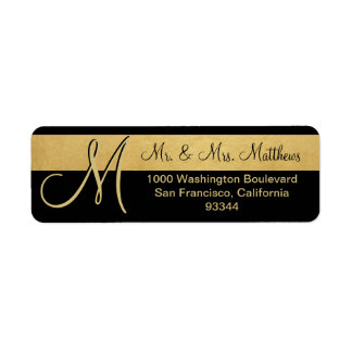 Custom Black Gold Foil Monogram Letter Return Return Address Label