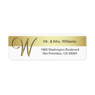 Custom Black Gold Foil White Monogram Letter Return Address Label