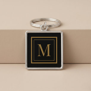 Custom Black & Gold Framed Monogram Key Ring
