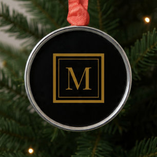 Custom Black & Gold Framed Monogram Metal Ornament