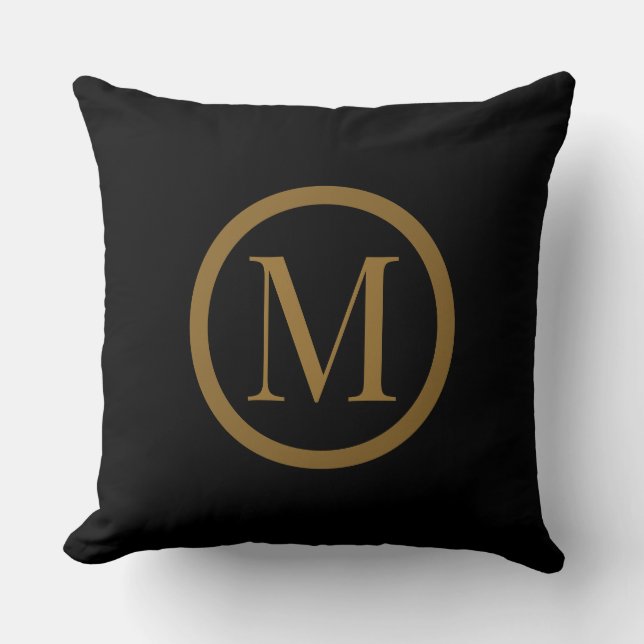 Custom Black & Gold Framed Monogram Throw Pillow (Front)