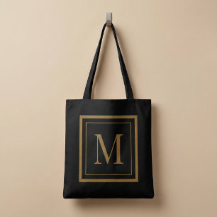 Custom Black & Gold Framed Monogram Tote Bag