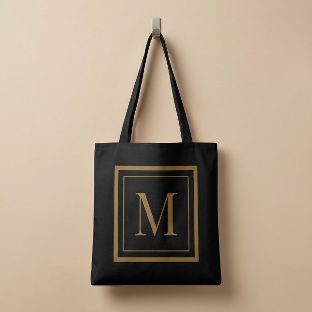 Custom Black & Gold Framed Monogram Tote Bag (Creator Uploaded)