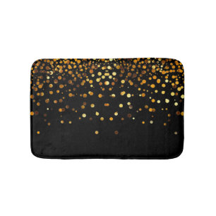 Custom Black Gold Glitter Confetti Personalised Bath Mat