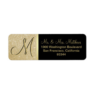 Custom Black Gold Glitter Monogram Letter Return Return Address Label