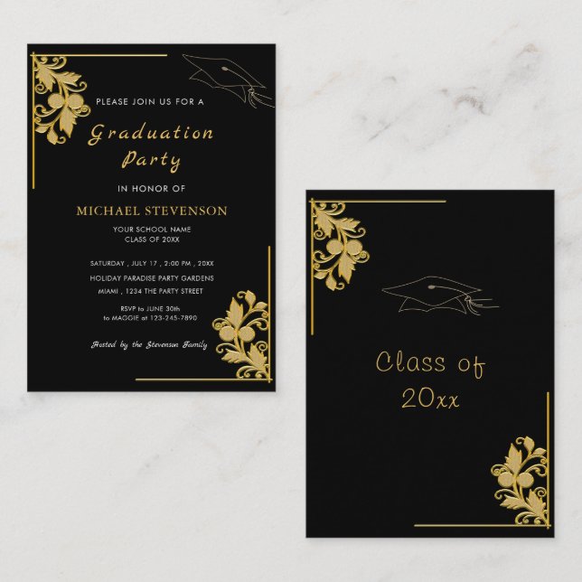Custom Black Gold Graduation Invitation - Special (Front/Back)
