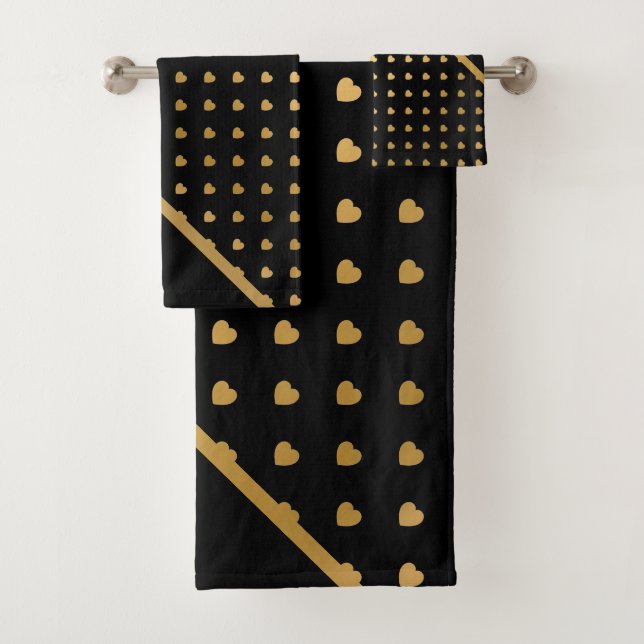 CUSTOM BLACK GOLD HEARTS BATHROOM TOWEL SET (Insitu)