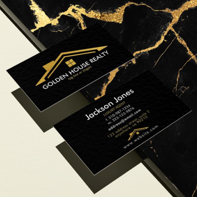 Custom Black + Gold Home Realtors Luxury Modern Business Card (Creator Uploaded)