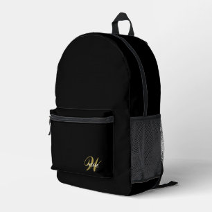 Custom Black Gold Initial l Elegant Minimalist Printed Backpack