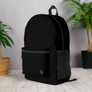 Custom Black Gold Initial l Elegant Minimalist Printed Backpack