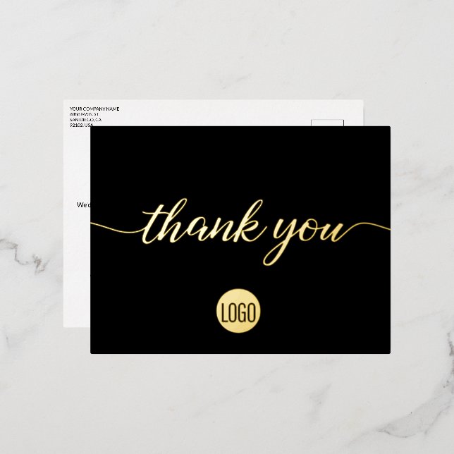 Custom Black Gold logo Business Thank you  Foil Holiday Postcard (Front/Back)