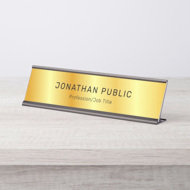 Custom Black Gold Modern Elegant Luxurious Glamour Desk Name Plate (Front)
