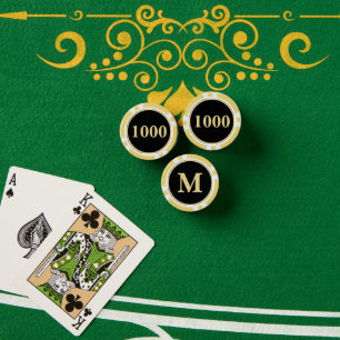 Custom Black Gold Monogram 1000 Tournament Game Poker Chips