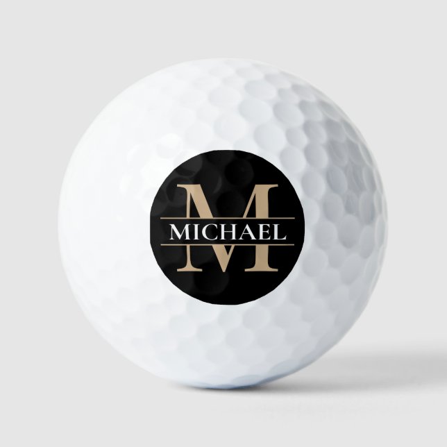 Custom Black Gold Monogram Golf Balls (Front)