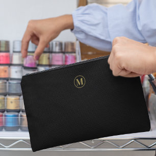 Custom Black Gold Monogram Minimalist Makeup Accessory Pouch