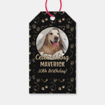 Custom Black Gold Photo Paw Print Dog Birthday