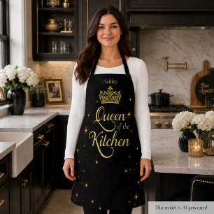Custom Black Gold Sparkly Queen of the Kitchen Apron